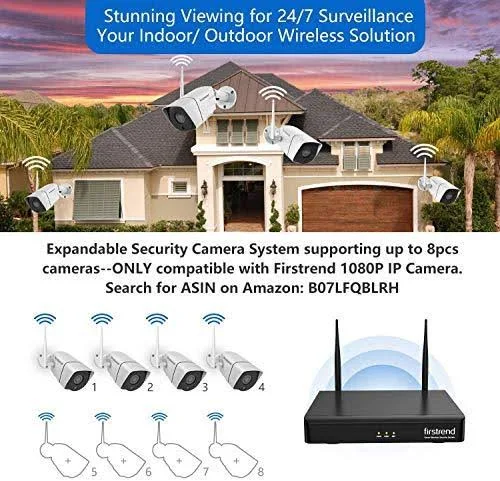 [newest] Wireless Security Camera System, Firstrend 8CH 1080p Wireless NVR System with 4pcs 1.3MP IP Security Camera with 65ft Night Vision and Easy