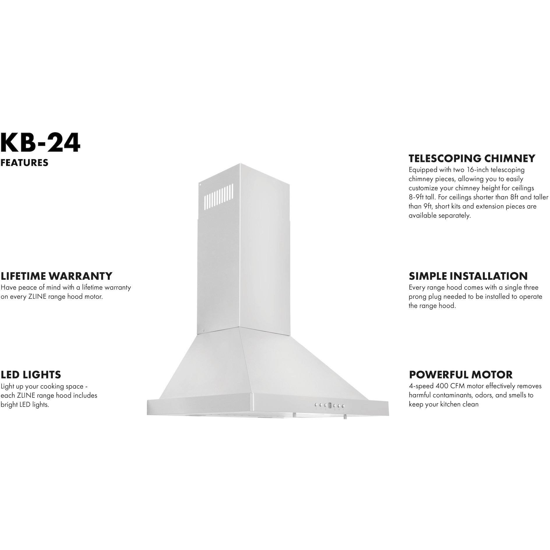 ZLINE 24∪ Wall Mount Range Hood in Stainless Steel (KB-24)