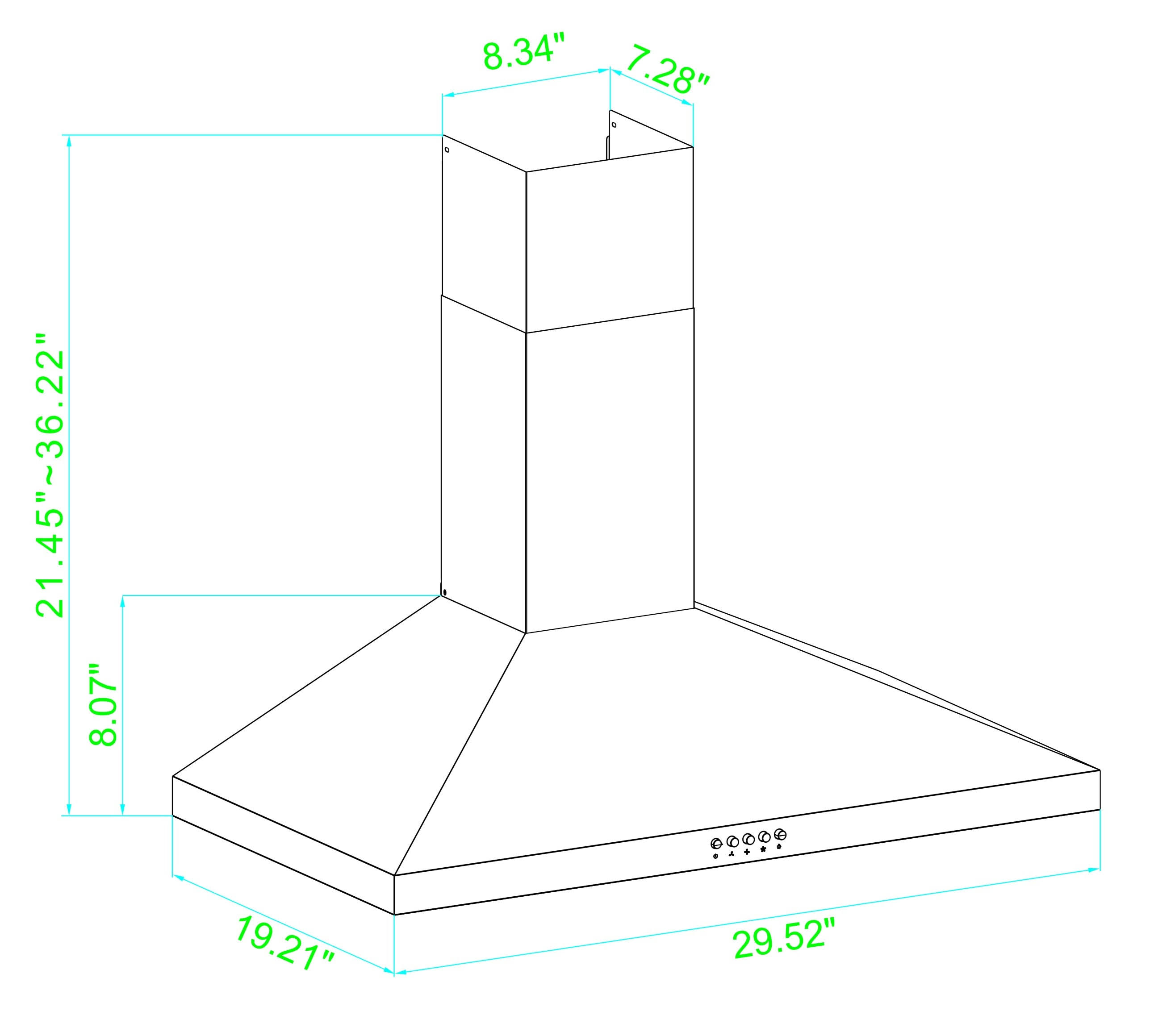 Winflo 30∪ Convertible Stainless Steel Wall-Mounted Range Hood 每 Each