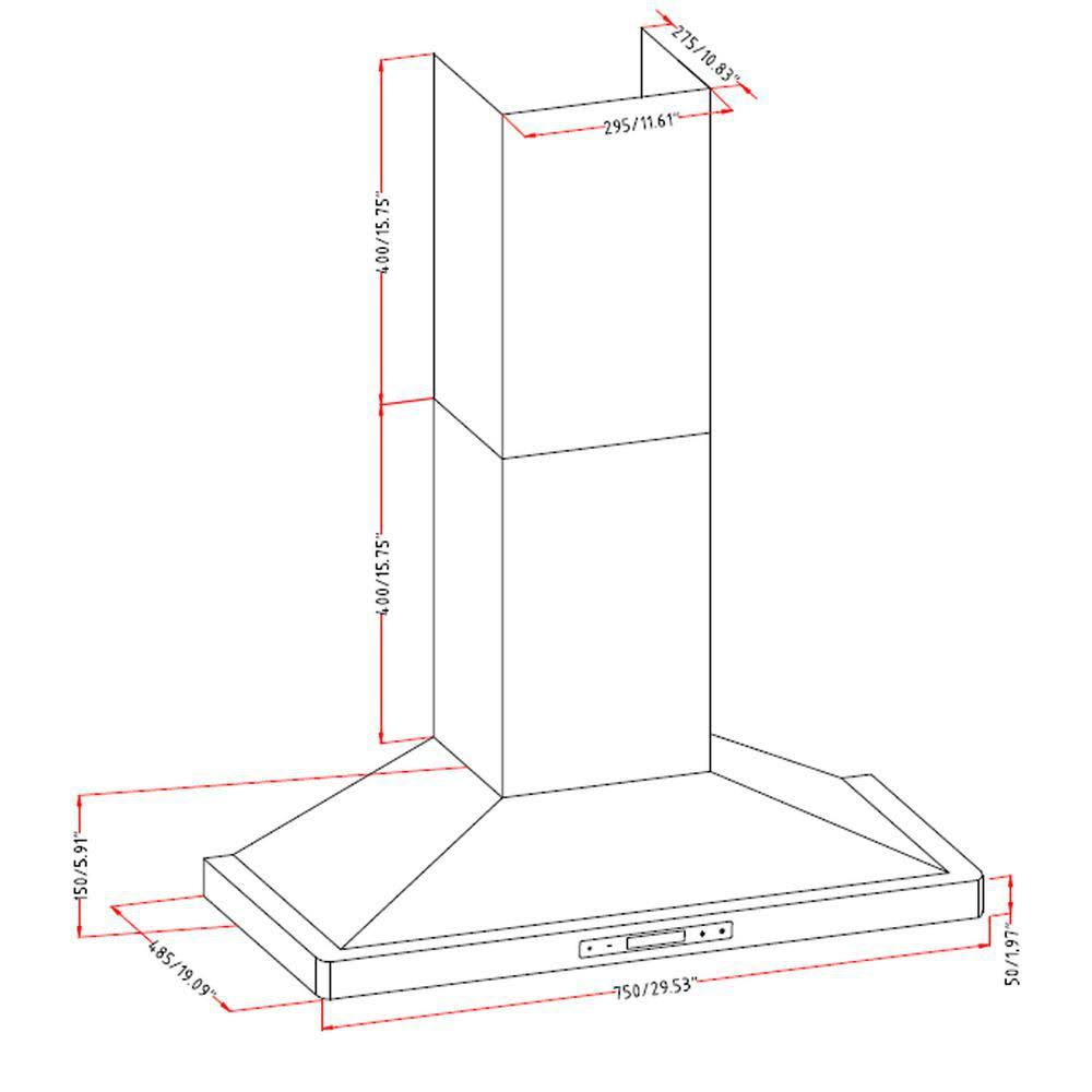 AKDY 30 in. 299 CFM Wall Mount Kitchen Range Hood with Touch Panel in Black Stainless Steel RH0017