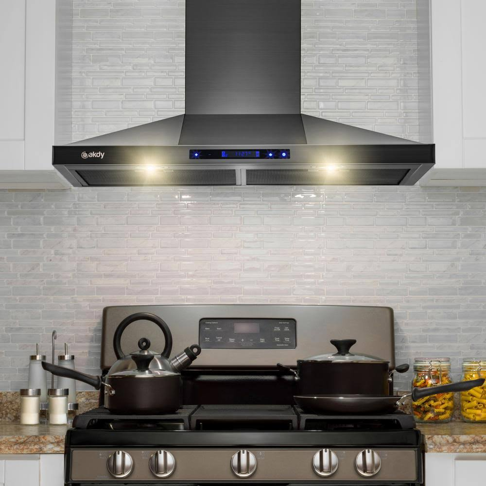 AKDY 30 in. 299 CFM Wall Mount Kitchen Range Hood with Touch Panel in Black Stainless Steel RH0017